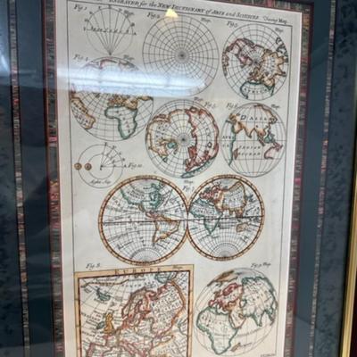 Hand Colored Hemisphere Map Showing CA as an Island
