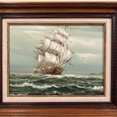 Vintage Ship at Sea Painting