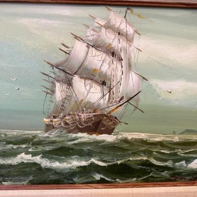 Vintage Ship at Sea Painting