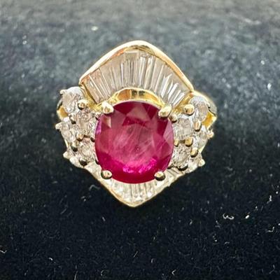 18 Karat Yellow Gold, Ruby and Diamond Ring