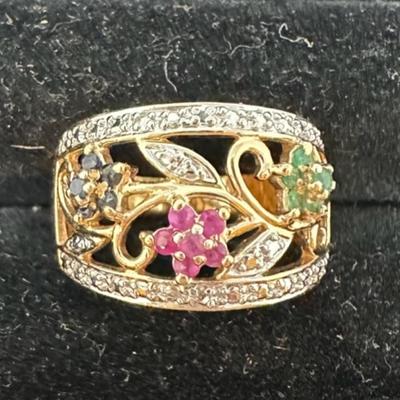 Gold Plated Ring w/color stones