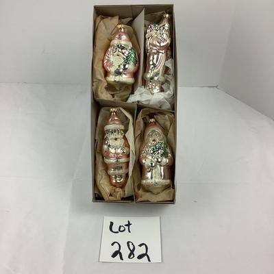 Lot 282. Set of Four Vintage Mercury Glass Santa Claus Christmas Ornaments