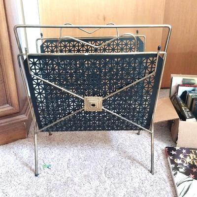 VINTAGE METAL MAGAZINE HOLDER- LIGHTED PICTURE FRAMEAND BOOKS