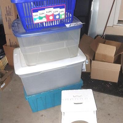 PLASTIC STORAGE TOTES -BASKETS AND FOLDING STEP