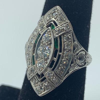 Diamond & Emerald Platinum Ring and More (B5-HS)