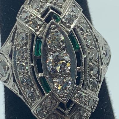 Diamond & Emerald Platinum Ring and More (B5-HS)