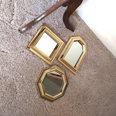 VINTAGE WOODEN STAND-TABLE LAMP WITH STAINGLASS SHADE-THREE SMALL WALL MIRRORS
