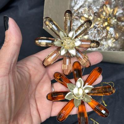 Vintage Plastic Prism Faceted Bead Flower Ornaments Amber Gold