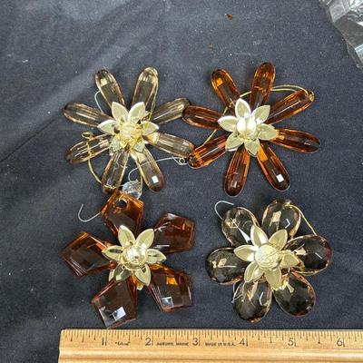 Vintage Plastic Prism Faceted Bead Flower Ornaments Amber Gold
