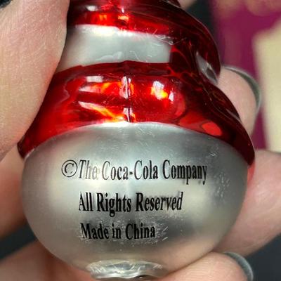 Miniature Small Blown Glass Coca-Cola Snowman Christmas Holiday Figurine Ornament