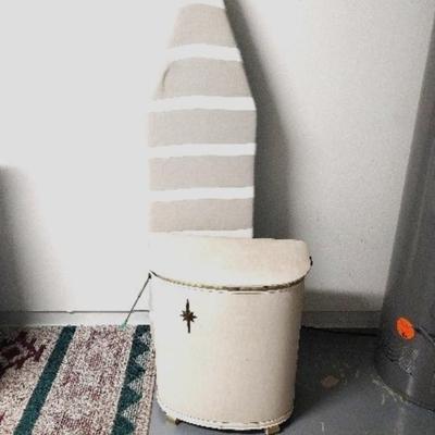 VINTAGE LAUNDRY HAMPER-IRONBOARD -WOODEN CLOTHES PINS-MORE