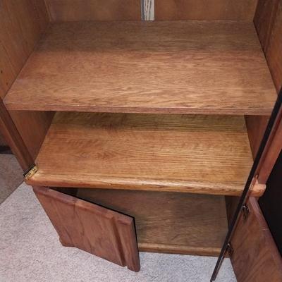 KENMORE RECORD PLAYER AND GLASS FRONT STEREO CABINET WITH STORAGE