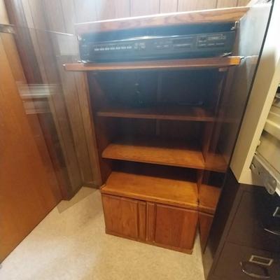 KENMORE RECORD PLAYER AND GLASS FRONT STEREO CABINET WITH STORAGE