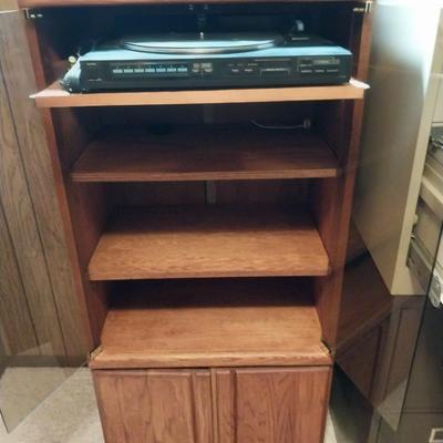 KENMORE RECORD PLAYER AND GLASS FRONT STEREO CABINET WITH STORAGE
