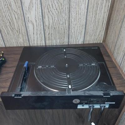 KENMORE RECORD PLAYER AND GLASS FRONT STEREO CABINET WITH STORAGE