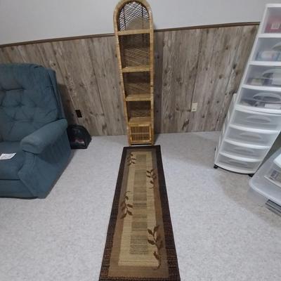 WICKER SHELF UNIT AND LEGEND RUNNER RUG