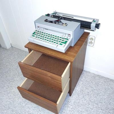 OLIVETTI ELECTRIC TYPEWRITER AND WOODEN TWO DRAWER STAND