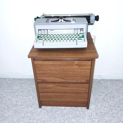 OLIVETTI ELECTRIC TYPEWRITER AND WOODEN TWO DRAWER STAND
