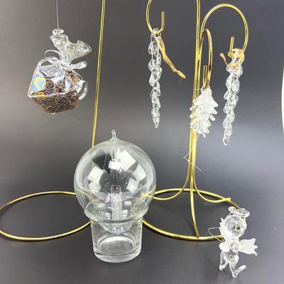 Lot 322 Lot of Clear Glass Ornament ( Angel, Icicles, Bag, Pinecone )