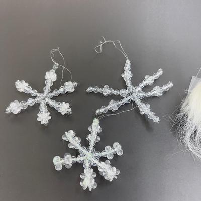 Lot 324. Three Clear Beaded Snowflakes & Felt / Knit Gnome