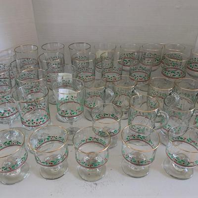 Large Lot of Christmas Glasses Wines Coffees Waters more