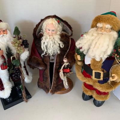 Three Large Santa Christmas Figurines