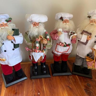 FOUR Large Santa Chefs Christmas Figurines