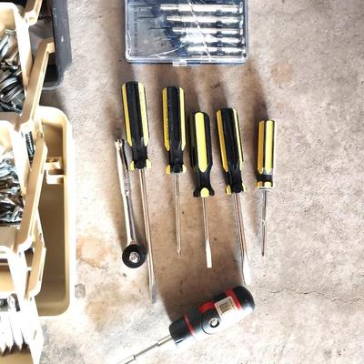 TRI LEVEL CARRY BOX FILLED WITH HARDWARE AND SCREW DRIVERS
