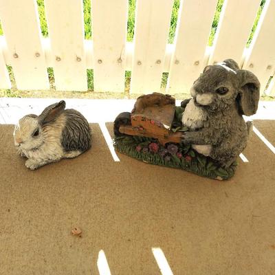 TWO CEMENT BUNNY RABBITS
