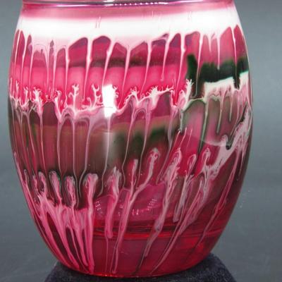 Red Streaked Art Glass Tealight Votive Candle Holder