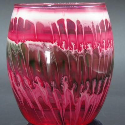 Red Streaked Art Glass Tealight Votive Candle Holder
