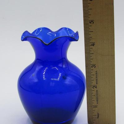 Royal Blue Glass Crimped Scallop Edge Flower Vase