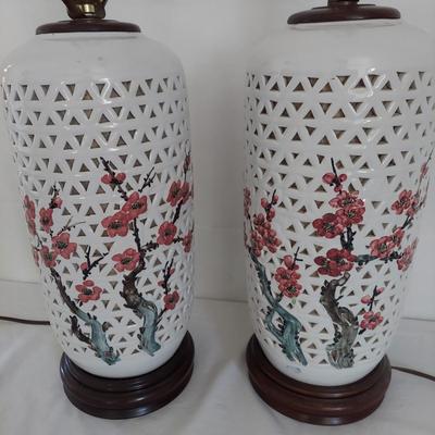 Two Vintage Japanese Style Cherry Blossom Lamps (B1-BBL)