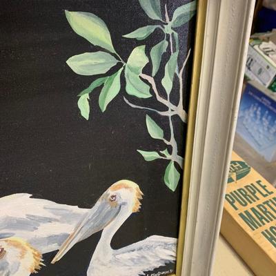 Framed Oil On Canvas Pelicans Signed Jo MacDonald