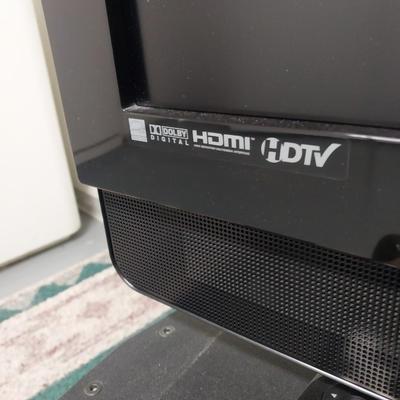 32"XIZIO WITH REMOTE AND GLASS FRONT STAND WITH STORAGE