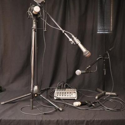 Lot of 4 Microphones with Behringer Xenyx Mixer and Accessories