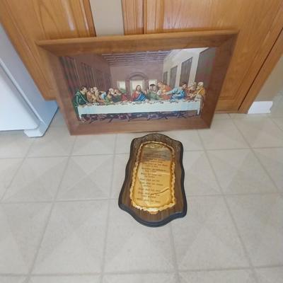 FRAMED THE LAST SUPPER PAINTING AND PLAQUE