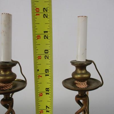 Pair Of Brass Spiral Twist Column Table Lamps