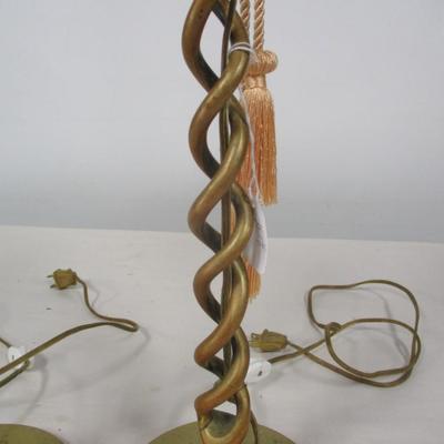 Pair Of Brass Spiral Twist Column Table Lamps