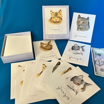 FUN INTERNATIONAL CAT THANK YOU CARDS 11 COUNT with EXTRA WRITING SHEETS