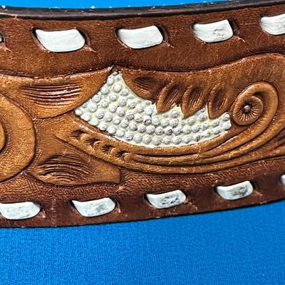 VINTAGE TOOLED HAND PAINTED LEATHER BELT BY â€œEDUARDOâ€ 