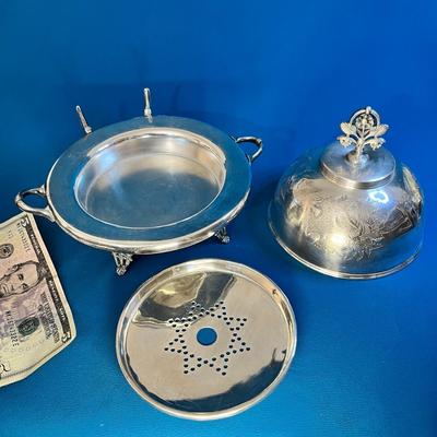 TALLER VICTORIAN SILVER PLATED ICED COVERED BUTTER DISH WITH KNIFE REST