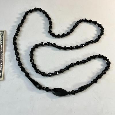 BLACK FACETED GLASS BEAD FUNERARY NECKLACE