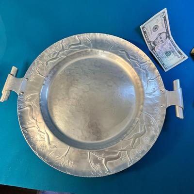 MID CENTURY MODERN ALUMINUM SERVING TRAY LEAPING GAZELLE BORDER