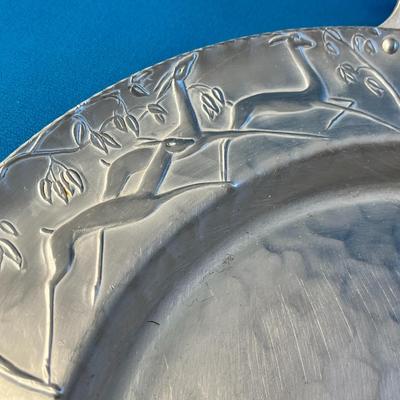 MID CENTURY MODERN ALUMINUM SERVING TRAY LEAPING GAZELLE BORDER