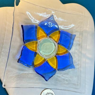 FLORAL FUSED ART GLASS DISH