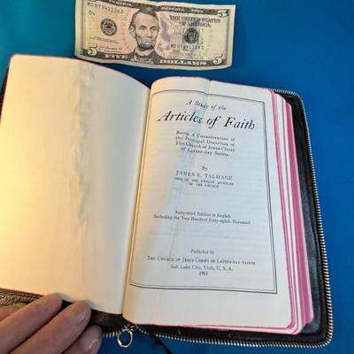 LEATHER BOUND â€œARTICLES OF FAITHâ€ by JAMES E. TALMAGE BOOK with ZIPPERED COVER