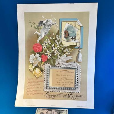 FABULOUS ANTIQUE BEAUTIFULLY ILLUSTRATED MARRIAGE CERTIFICATE 1902 