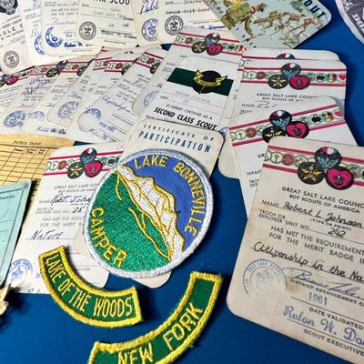 1960â€™S B.S.A. GREAT SALT LAKE COUNCIL GROUP OF MERIT BADGE CARDS, PATCHES, PIN