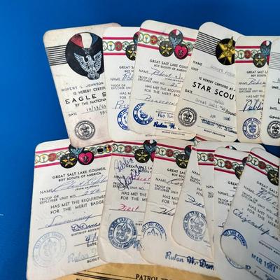 1960â€™S B.S.A. GREAT SALT LAKE COUNCIL GROUP OF MERIT BADGE CARDS, PATCHES, PIN